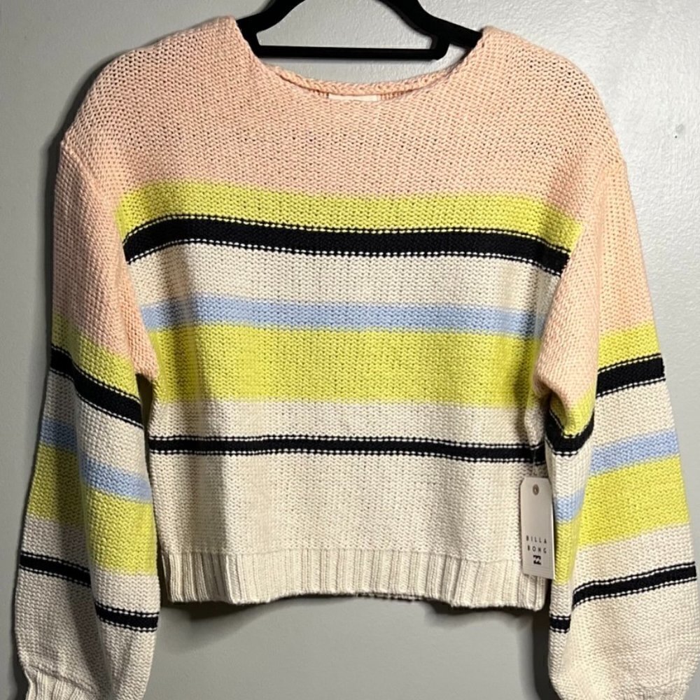 Billabong Seeing Stripes Lemongrass Plush Cotton Sweater NWT Size S